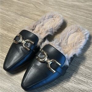 Women's Black Faux Fur Loafers
